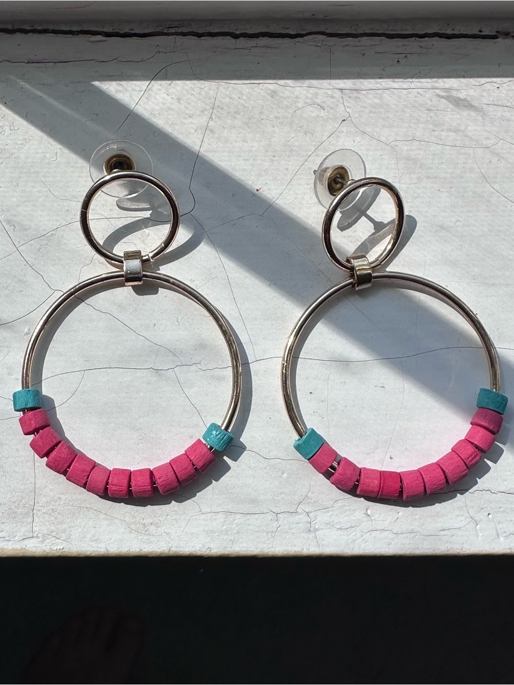Pink & Teal Hoop Earrings - Lightweight Women’s Jewelry